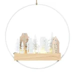 LAATSTE; Ring van metaal met huisjes en LED-verlichting, 28cm