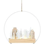 LAATSTE; Ring van metaal met huisjes en LED-verlichting, 28cm