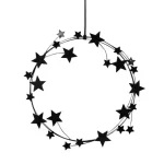 Ring van metaal met zwarte sterren, 26cm  (kerst-winter)