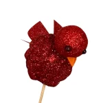 Vogeltje rood met glitters op stokje (kerst-winter)