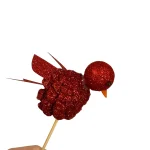 Vogeltje rood met glitters op stokje (kerst-winter)