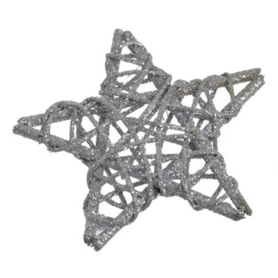 LAATSTE; zilveren ster met glitters, 15 cm , 5 stuks