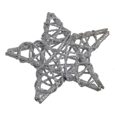LAATSTE; zilveren ster met glitters, 15 cm , 5 stuks