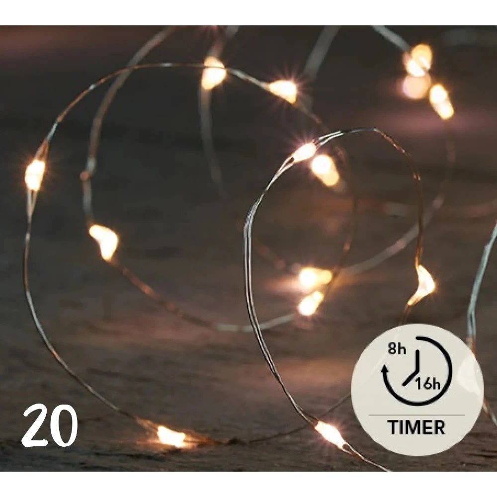 LED- verlichting ZILVER 20 lampjes met TIMER