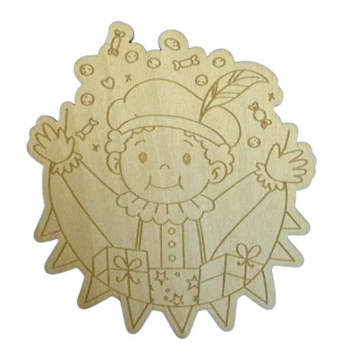 Houten  Pietje met vlaggenlijn; 100 mm