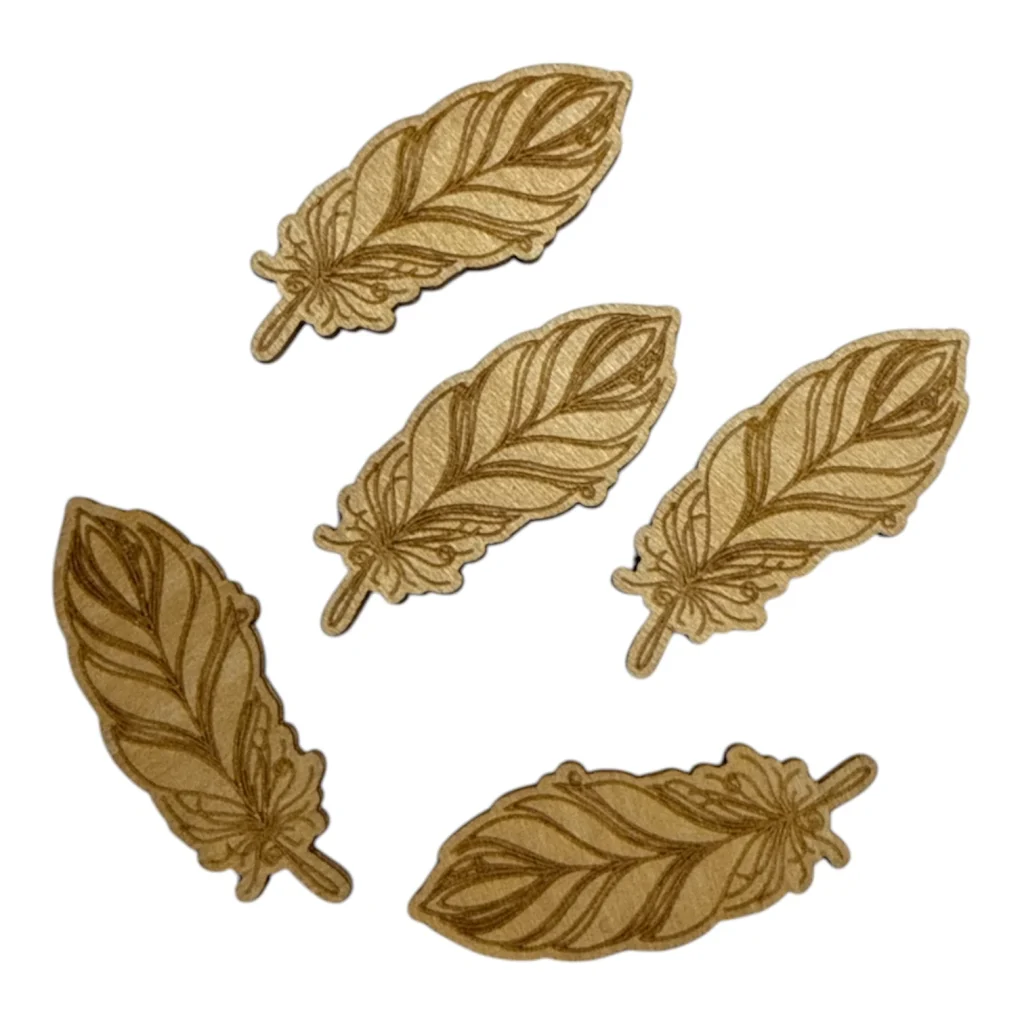 5 houten veertjes, 3,5cm