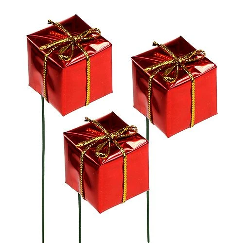 ROOD glans kadootje, 3 stuks, 2,5cm  (kerst-winter)