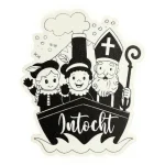 Houten Intocht Pakjesboot zwart-wit, 100mm hoog