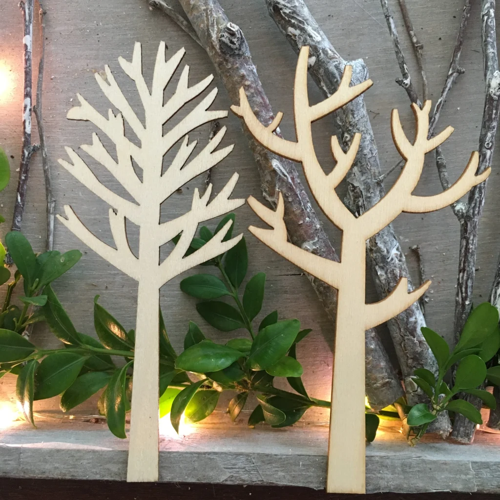 Houten boompjes naturel, breed, 2 stuks, 11cm