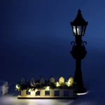 Lantaarn met kerstkrans, hekje, guirlande, led-lampjes, 12cm  (kerst-winter)