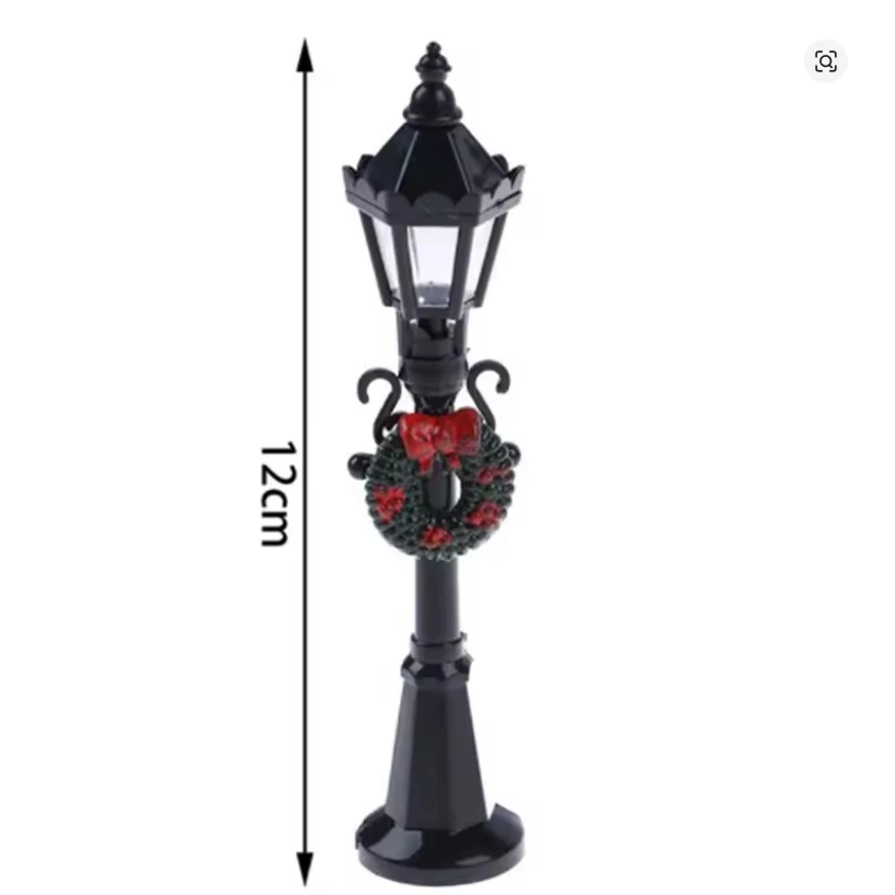 Lantaarn met kerstkrans, hekje, guirlande, led-lampjes, 12cm (kerst-winter)