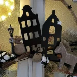 Lantaarn met kerstkrans, hekje, guirlande, led-lampjes, 12cm  (kerst-winter)