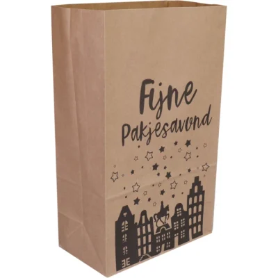 Kraft blokbodemzak 'Fijne Pakjesavond', 18 x 31cm