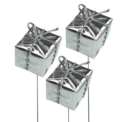 ZILVER glans kadootje, 3 stuks, 2,5cm (kerst-winter)