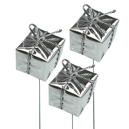ZILVER glans kadootje, 3 stuks, 2,5cm (kerst-winter)