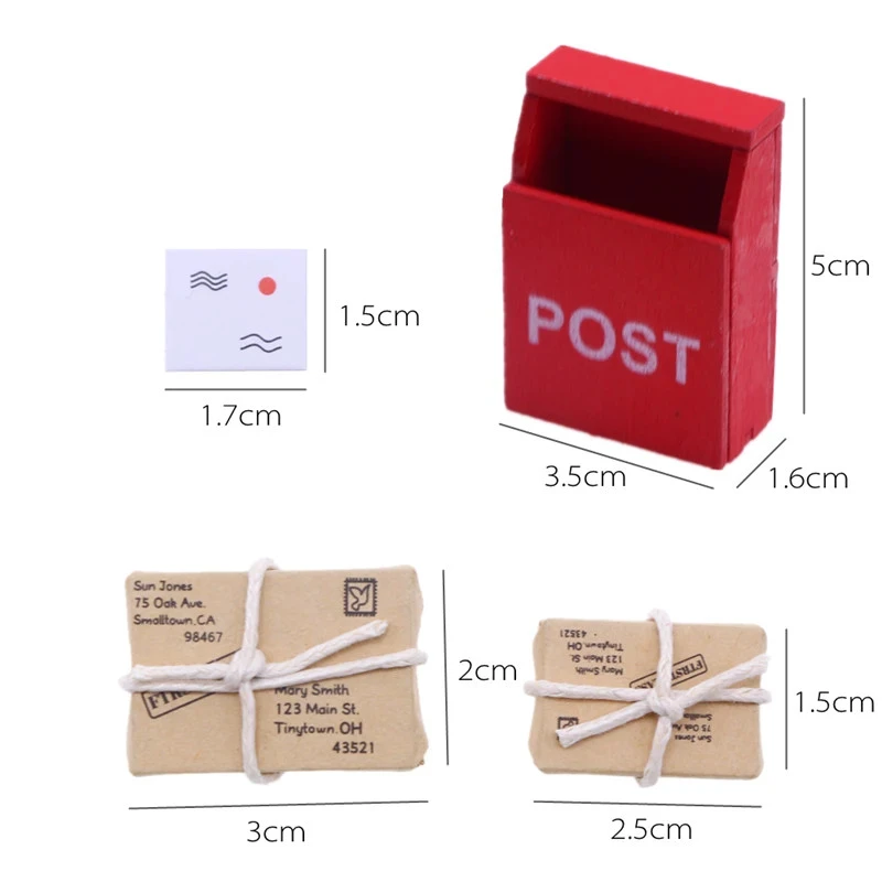 Miniatuur postbus met pakketjes en enveloppen, 7 stuks