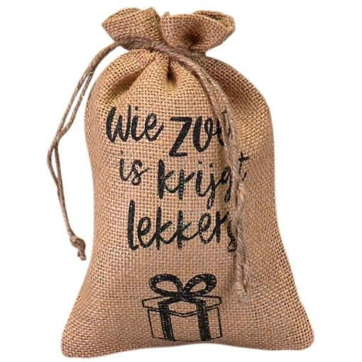 Jute zak Wie zoet is, krijgt lekkers, 16x22.5cm