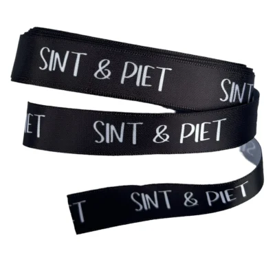 Zwart Sint & Piet lint, 15mm, Prijs per 5 meter