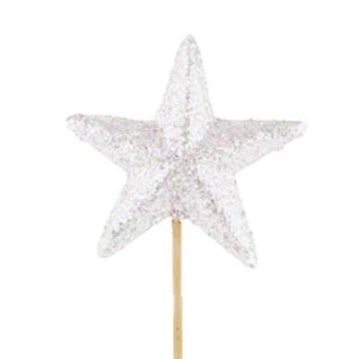 Bijsteker Ster foam glitter wit, 6cm (kerst-winter)