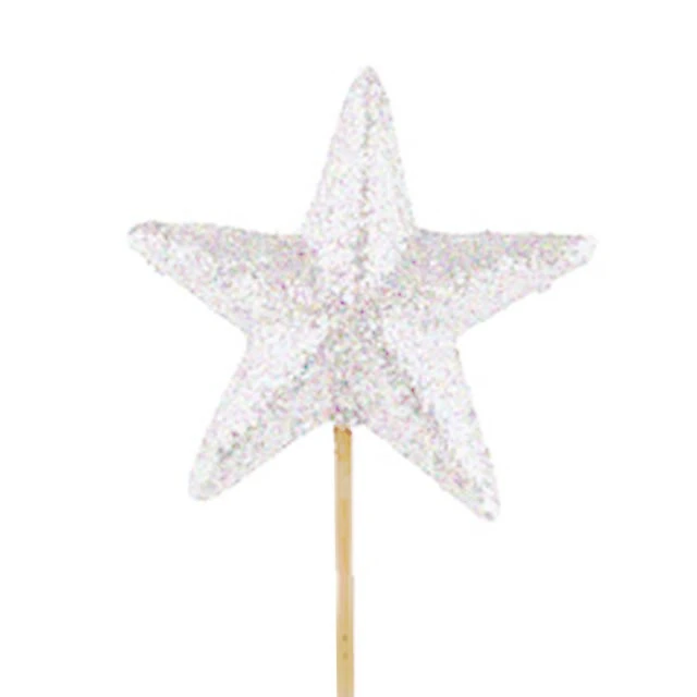 Bijsteker Ster foam glitter wit, 6cm (kerst-winter)