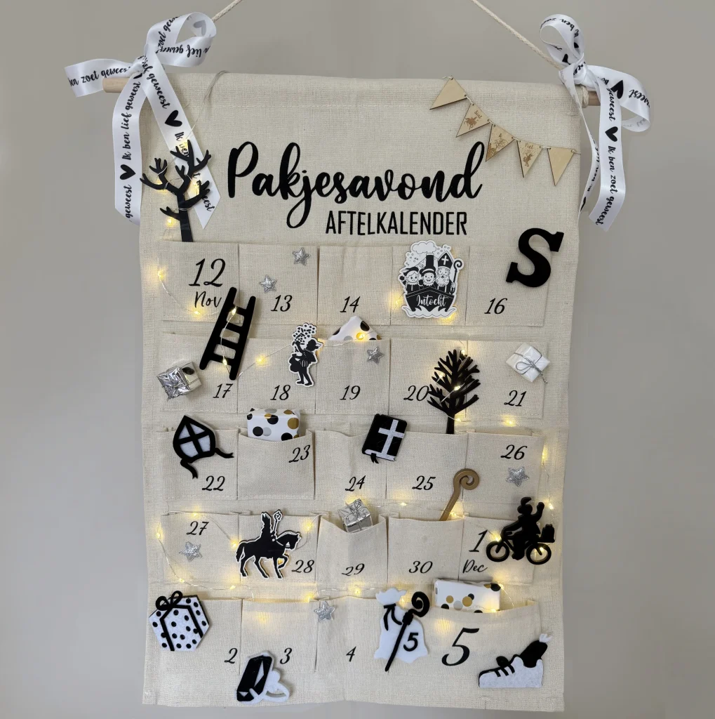 D.I.Y.-Pakket Pakjes Aftelkalender Zwart-Wit en zilveren accenten