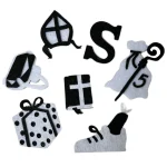 Sinterklaas decoratie; Setje van 7 vilten figuurtjes, Attributenset zwart-wit