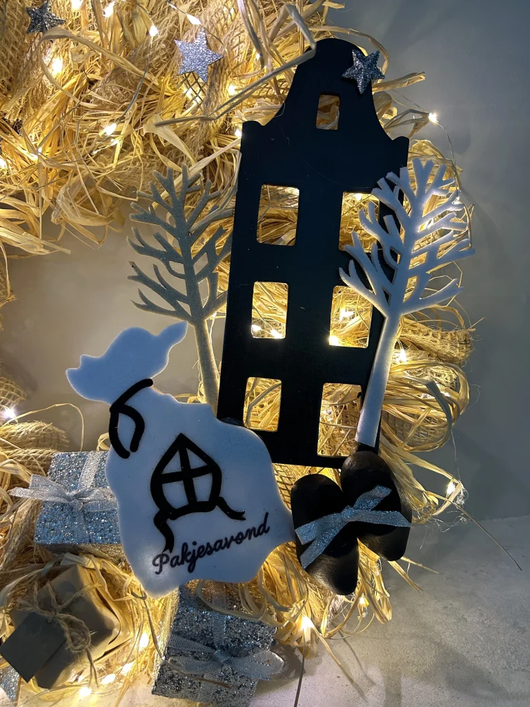 DIY-Pakket; Grote 5 DECEMBER krans met 100 lampjes, 35cm