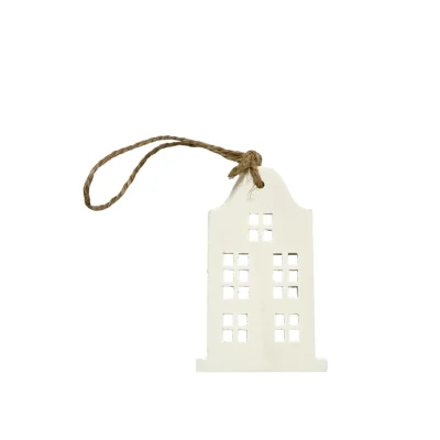 Houten  hanger WIT deco huisje, 4.5cm   (kerst-winter)