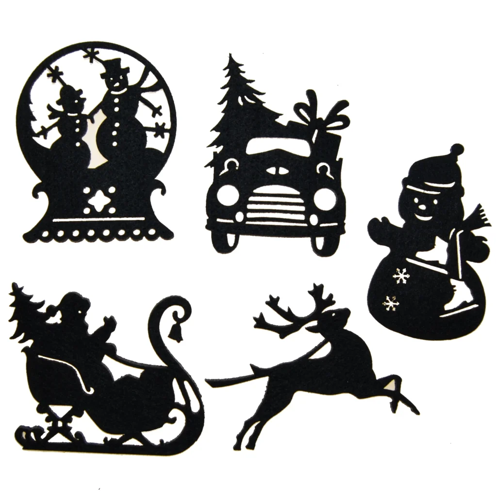 KERST; Setje van 5 vilten figuurtjes, Winter Wonderland (kerst-winter)
