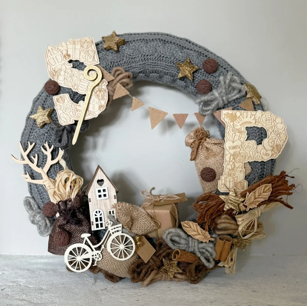 DIY-Pakket; Warme Nostalgische Sint en Piet krans 30cm