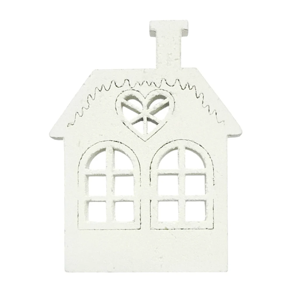 Houten   WIT deco huisje, 8cm  (kerst-winter)