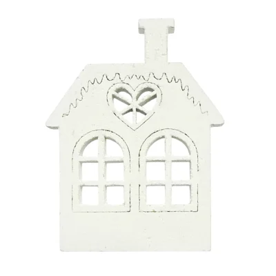 Houten   WIT deco huisje, 8cm  (kerst-winter)