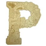 Houten Letter P met Piet symbolen en snoepgoed,  150mm