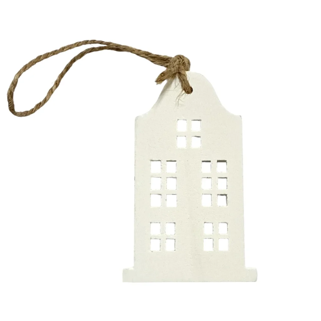 Houten hanger WIT deco huisje, 7cm