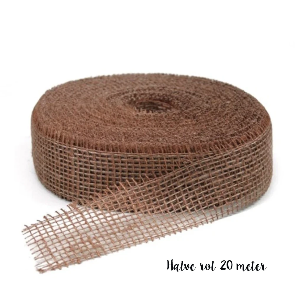 Jute band Bruin, 5cm, Halve rol 20 meter