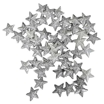 Set zilveren sterretjes met glitter, 25 stuks (kerst-winter)
