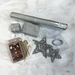 Kerstpakketje met Lint, organza, ledlichtsnoer 100lichtjes en extra deco