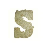 Houten KLEINE Letter S met Sinterklaassymbolen en snoepgoed,  100mm