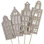 Houten grote huisjes 4 verschillende soorten,  13,5cm