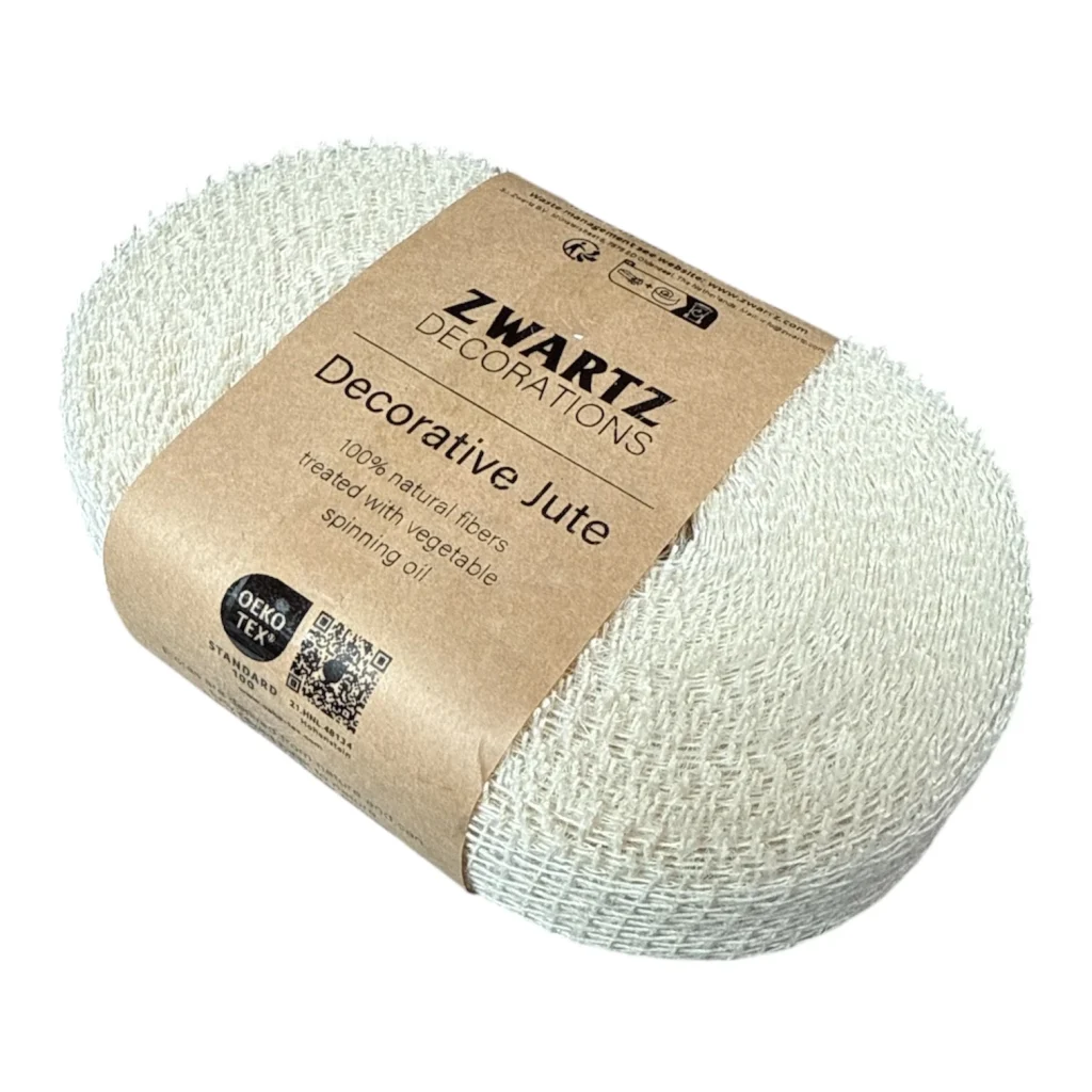 LAATSTE; Jute band Gebleekt, 5cm, Halve rol 20 meter