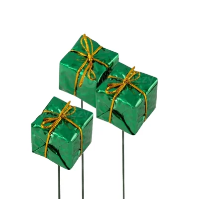 Groen glans kadootje, 3 stuks, 2,5cm (kerst-winter)